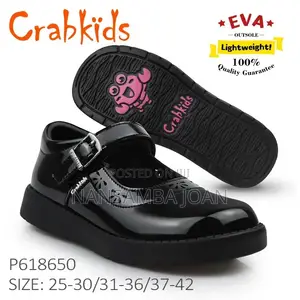 Crab Kids Girls Leather School Shoes - Black