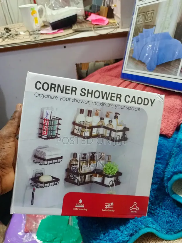 Black Metal Corner Shower Caddy Set - 1