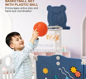 Kids Foldable Activity Playpen with Basketball Hoop
