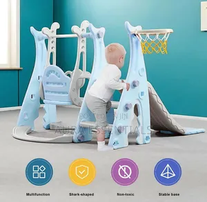 4-in-1 Kids Indoor/Outdoor Swing Set with Basketball Hoop