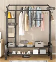 Metal Wheeled Coat Rack with Shelves - 1