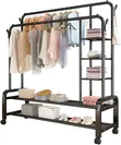 Metal Wheeled Coat Rack with Shelves - 2