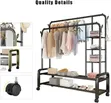 Metal Wheeled Coat Rack with Shelves - 3