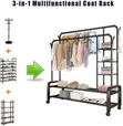Metal Wheeled Coat Rack with Shelves - 4