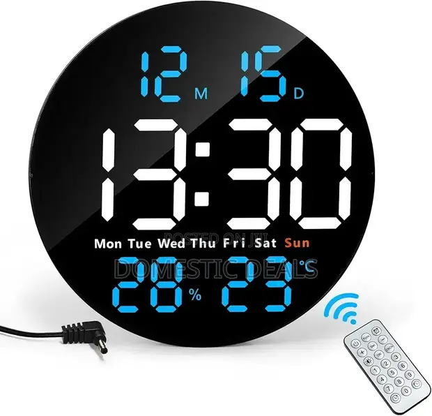 Digital LED Round Wall Clock - 10" Blue - 1