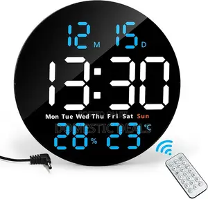 Digital LED Round Wall Clock - 10" Blue
