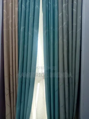 Elegant Teal and Beige Curtains - Sold Per Meter