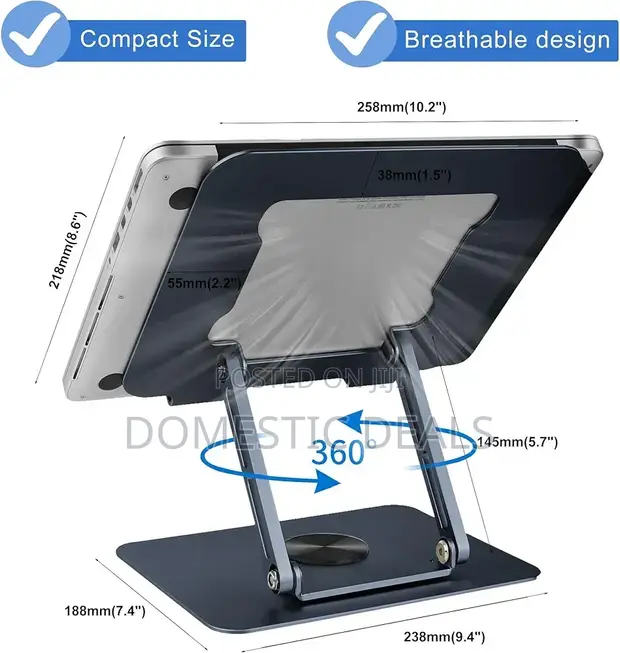 Adjustable Aluminum Laptop Stand with 360° Swivel Base - 1