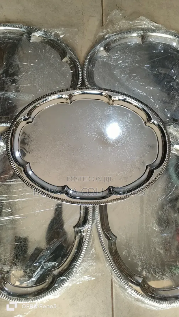 UK Used Shiny Chrome-Plated Serving Tray - 1