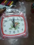 Red Alarm Clock with Vintage Floral Design - 1