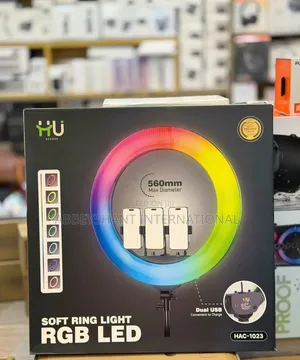 HU Premium 22-Inch Ring Light with 3 Phone Stands & Dual USB Ports