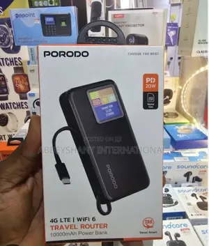 Porodo 4G LTE WiFi 6 Travel Router with 10000mAh Power Bank