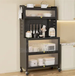 Metallic 5-Tier Kitchen Storage Cabinet with Doors