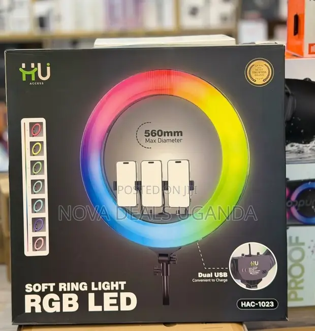 HU 22-inch Premium Ring Light with 3 Phone Stands & Dual USB Ports - 1