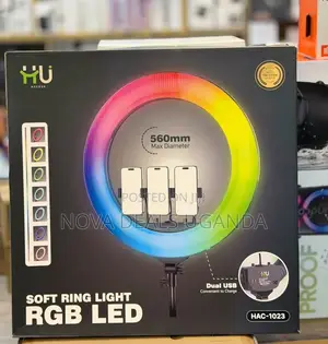 HU 22-inch Premium Ring Light with 3 Phone Stands & Dual USB Ports