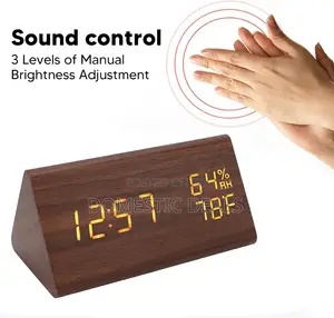 Wooden LED Digital Desk Clock with Time, Date, Temperature Display