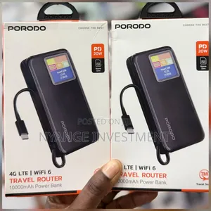 Porodo 4G LTE WiFi 6 Travel Router with 10000mAh Power Bank