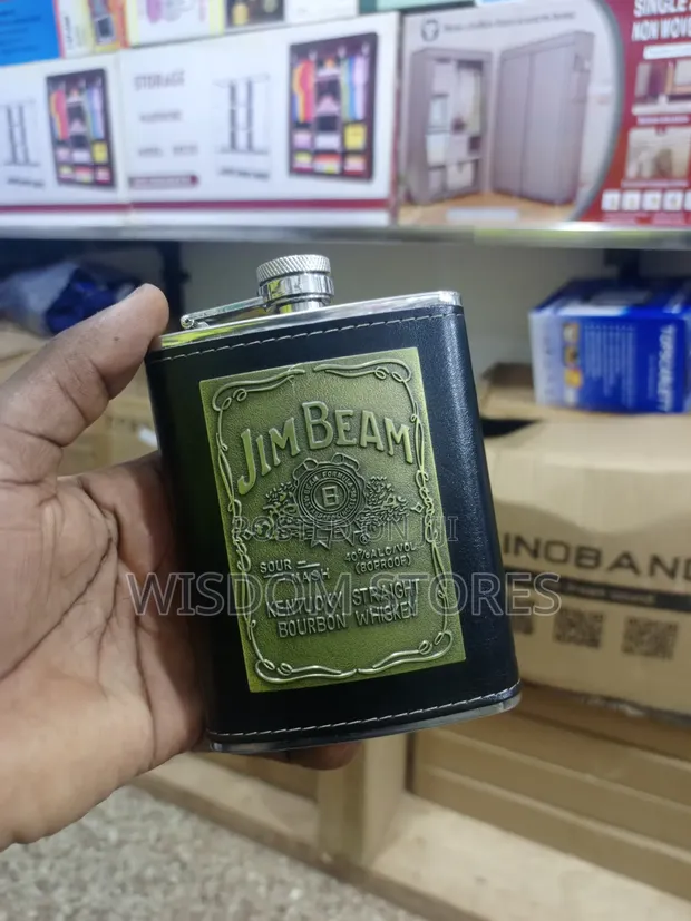 Portable Hip Flask (8oz) with Jim Beam Emblem - 1