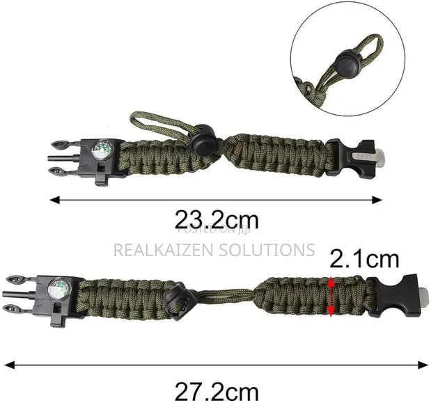 5-in-1 Paracord Survival Bracelet with Compass & Whistle (2pc) - 1