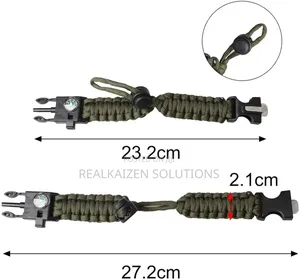 5-in-1 Paracord Survival Bracelet with Compass & Whistle (2pc)