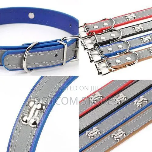 Adjustable Leather Dog Collar - Gray, 64cm Long - 1
