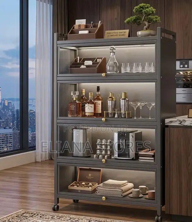 4-Tier Metal Kitchen Cabinet with LED Lighting - 1