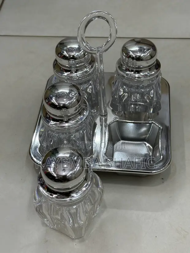 Premium 4-Piece Acrylic Spice Jar Cruet Set with Tray - 1