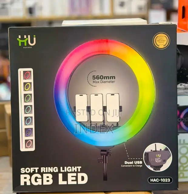 HU Premium 22-Inch Ring Light with 3 Phone Stands & Dual USB Ports - 1
