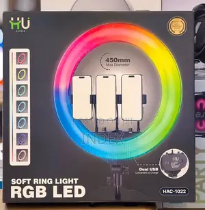 HU Premium 18-Inch Ring Light with 3 Phone Stands & Dual USB Ports