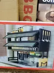Black Double-Layer Dish Rack with Flip-Up Cabinet Doors - 1