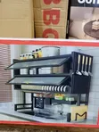 Black Double-Layer Dish Rack with Flip-Up Cabinet Doors - 2