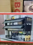 Black Double-Layer Dish Rack with Flip-Up Cabinet Doors - 3