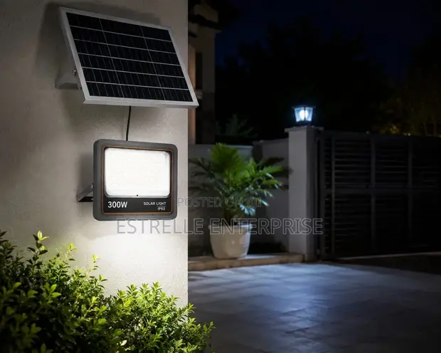 300W Solar Floodlight with Panel - Outdoor Security - 1