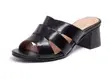 Women's Leather Wide Strap Block Heel Slide Sandals - 1