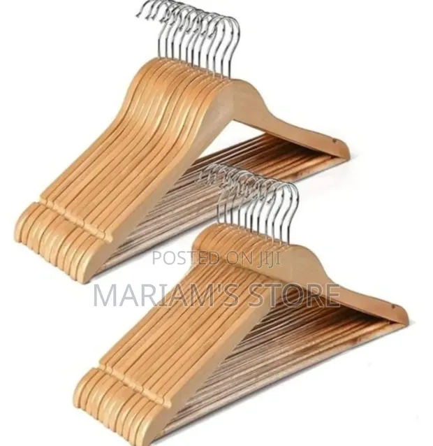 12pcs Wooden Hangers with Natural Finish & Rotating Hook - 1