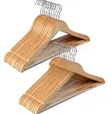 12pcs Wooden Hangers with Natural Finish & Rotating Hook - 1