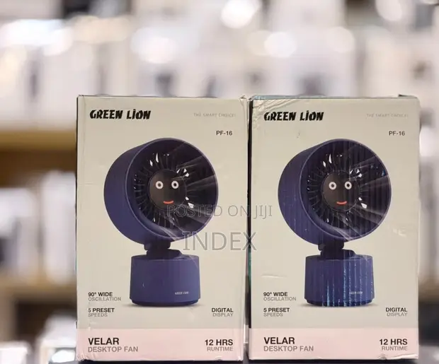 Green Lion Velar Rechargeable Desktop Fan - 5 Speed, 12 Hr Battery - 1
