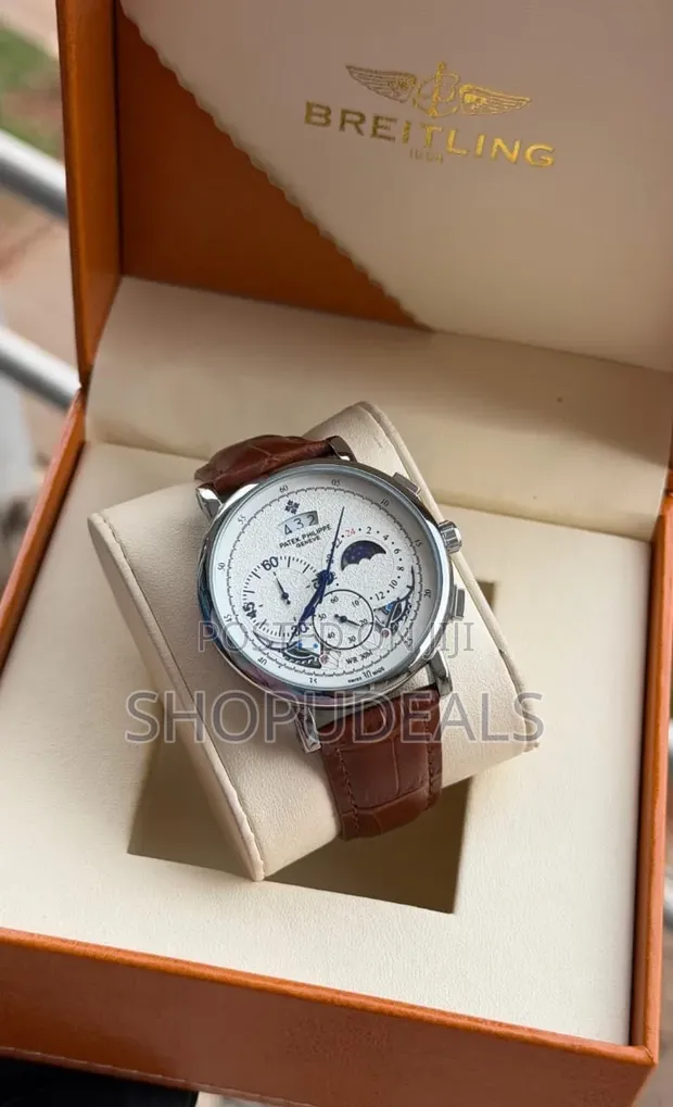 Patek Philippe Geneve Chronograph Watch - Brown Leather Strap - 1