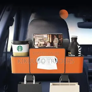 Leather and Fabric Car Organizer with Cup Holder
