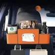 Leather and Fabric Car Organizer with Cup Holder - 1