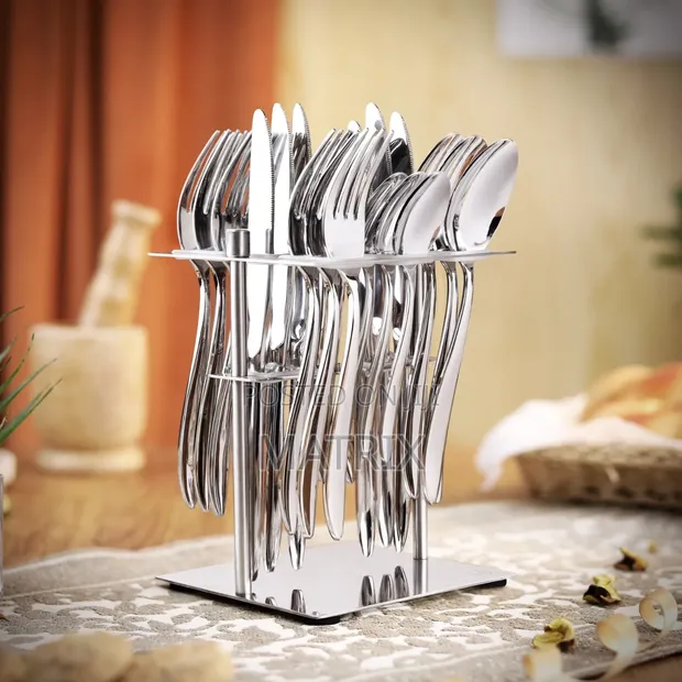 24-Piece Stainless Steel Cutlery Set with Stand - 1