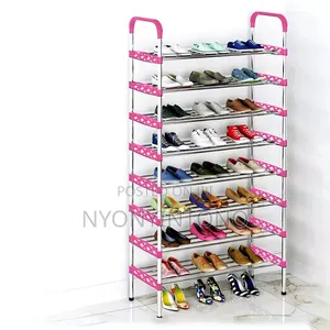 8-Layer Metallic Pink Shoe Rack