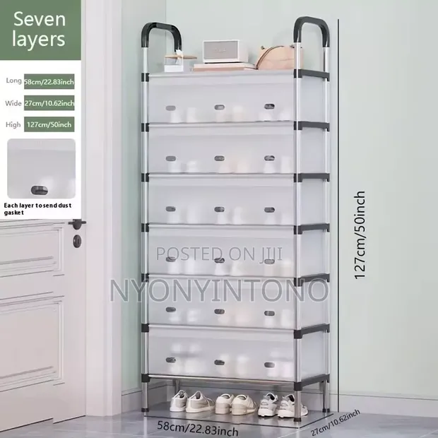 7-Layer Dust Proof Shoe Rack - White - 1