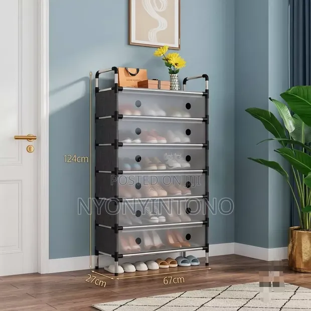 7-Layer Black Dust Proof Shoe Rack - 1