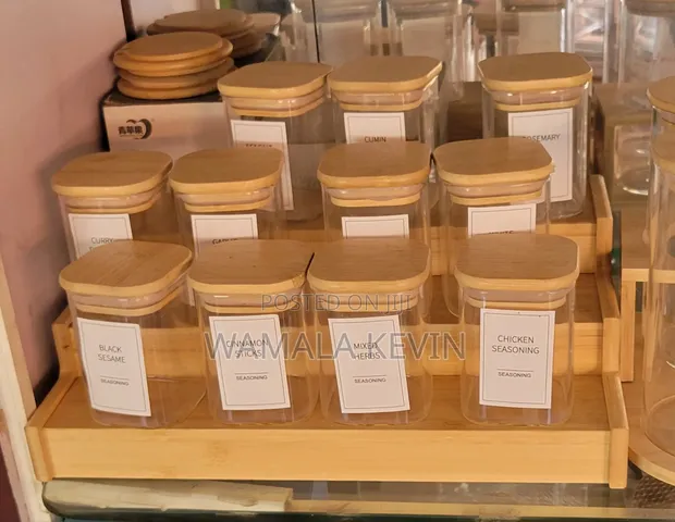Organized Spice Rack Set - Glass Jars with Bamboo Lids - 1