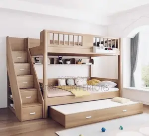 DURABLE Modern Bunk Bed with Trundle & Storage