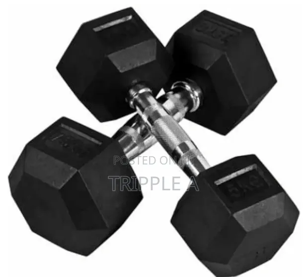 Pair of 7.5kg Rubber Coated Dumbbells (Black/Silver) - 1