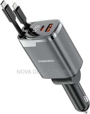 Porodo 111W Fast Car Charger with Dual Retractable Cables