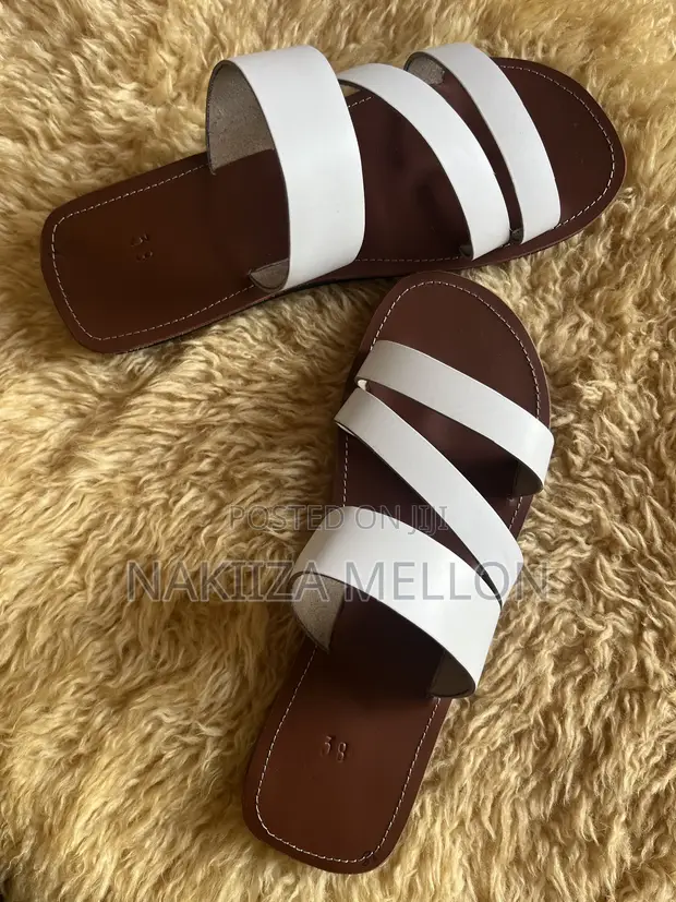 Women's Leather Casual Sandals - White - 1