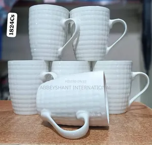 12pcs White Textured Porcelain Coffee Mugs